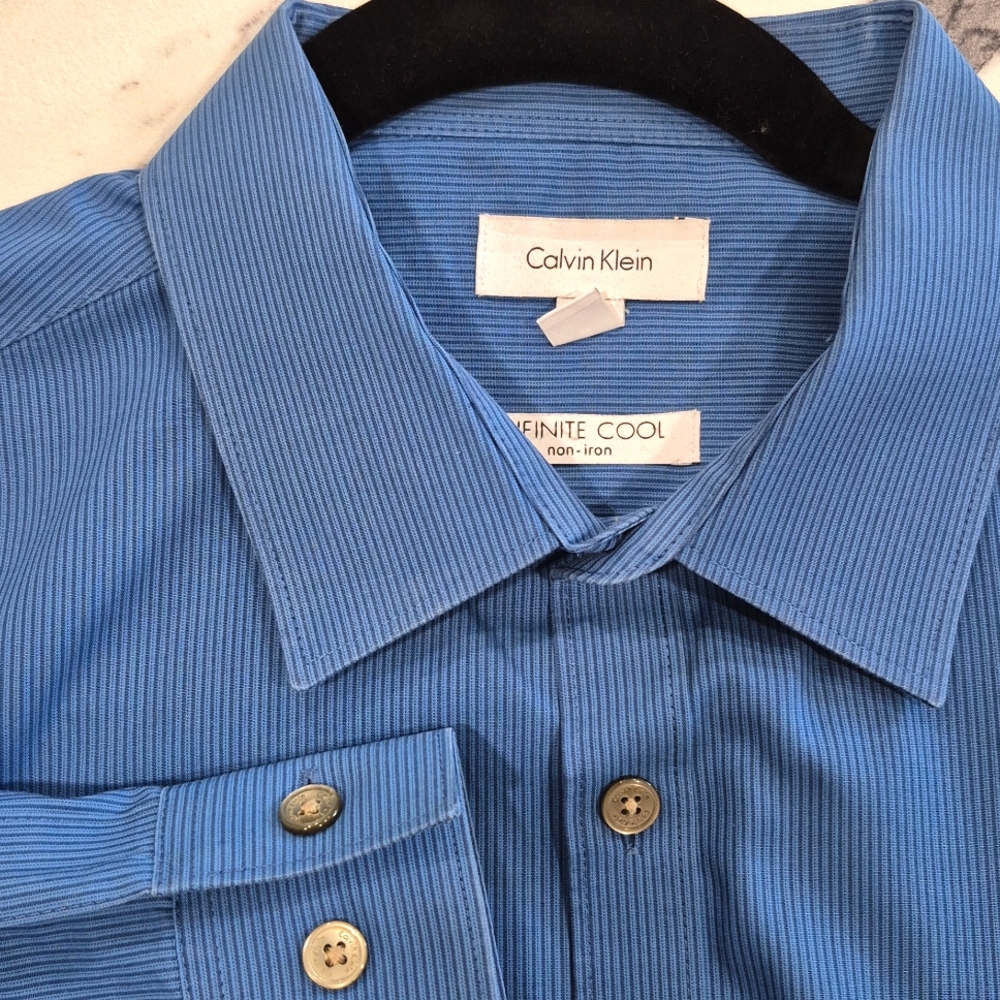 Calvin Klein Infinite Cool Dress Shirt, Tonal Stripe Blue, Medium